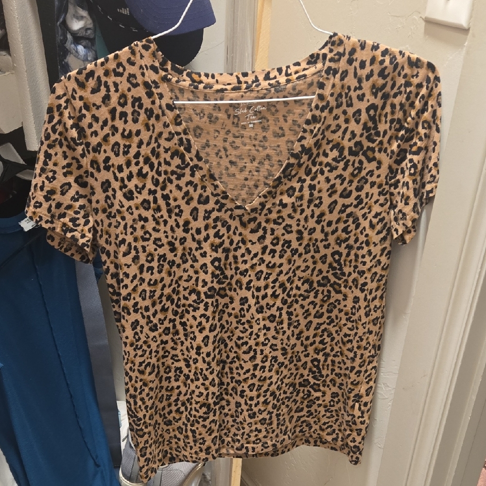 J. Crew Tan Leopard Print V-Neck Blouse